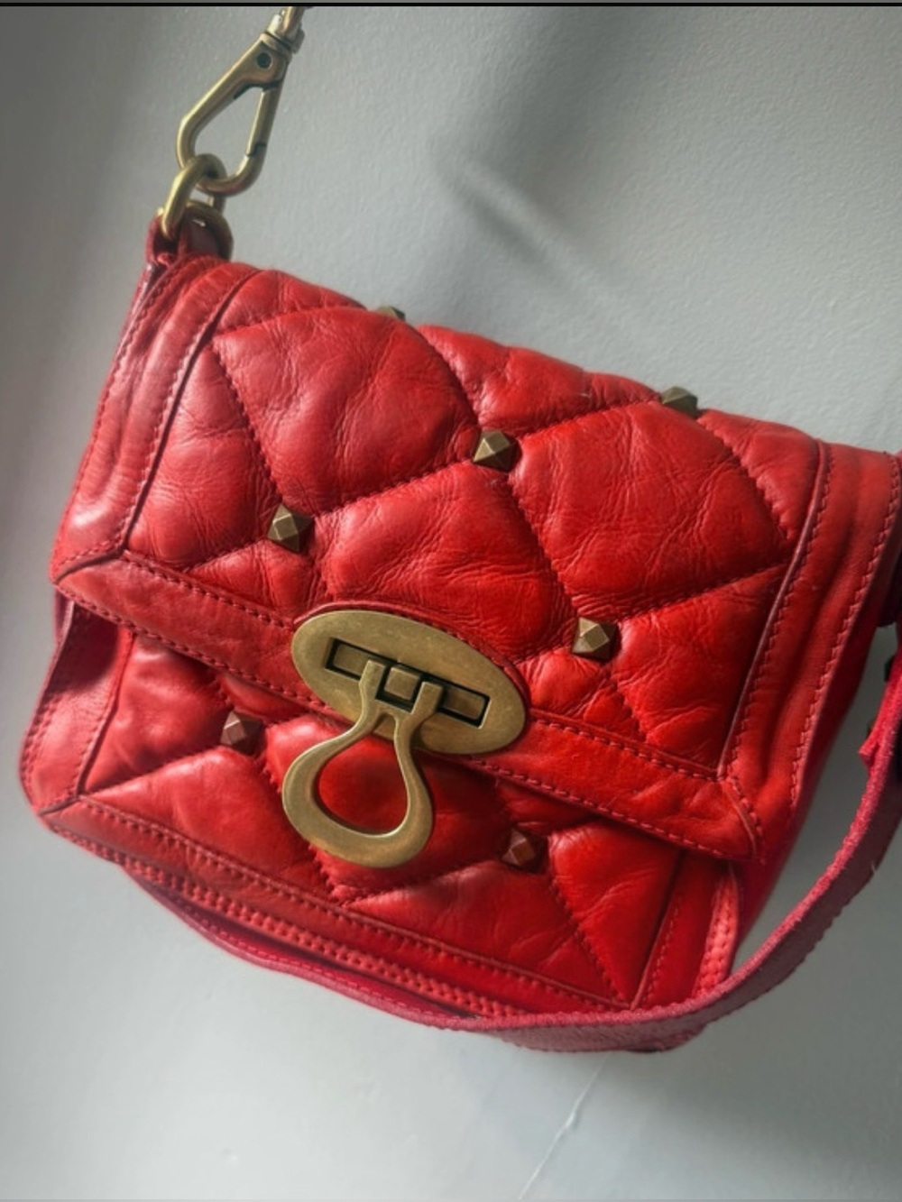 Campomaggi Quilted Tomato 🍅 Red Leather Crossbody Bag w/Brass Tone Hardware